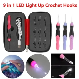 9 in 1 USB Light Up Crochet Hooks Knitting Needles Interchangeable Heads